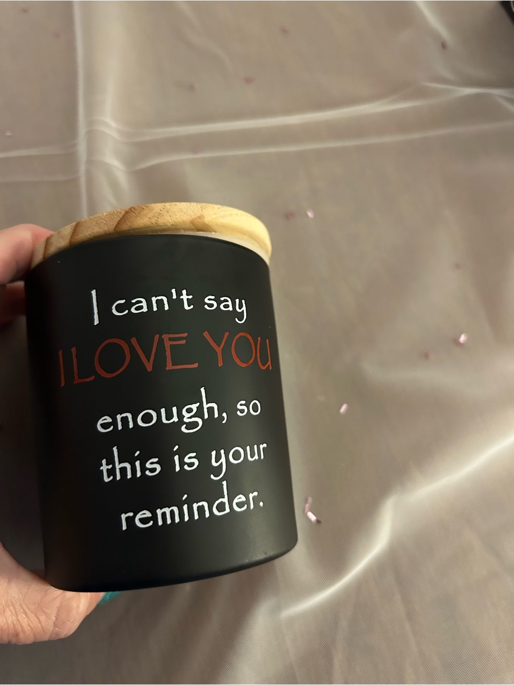 Black Sentiment Canister with Wood Lid - I Love You Reminder